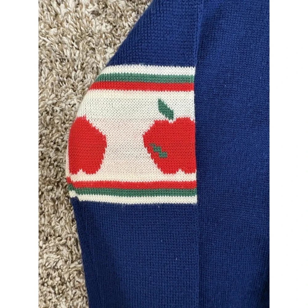 Vintage 80s 90s Kid's Hot Gear Blue Apple Sweater Size XS 5/6 Wool Blend